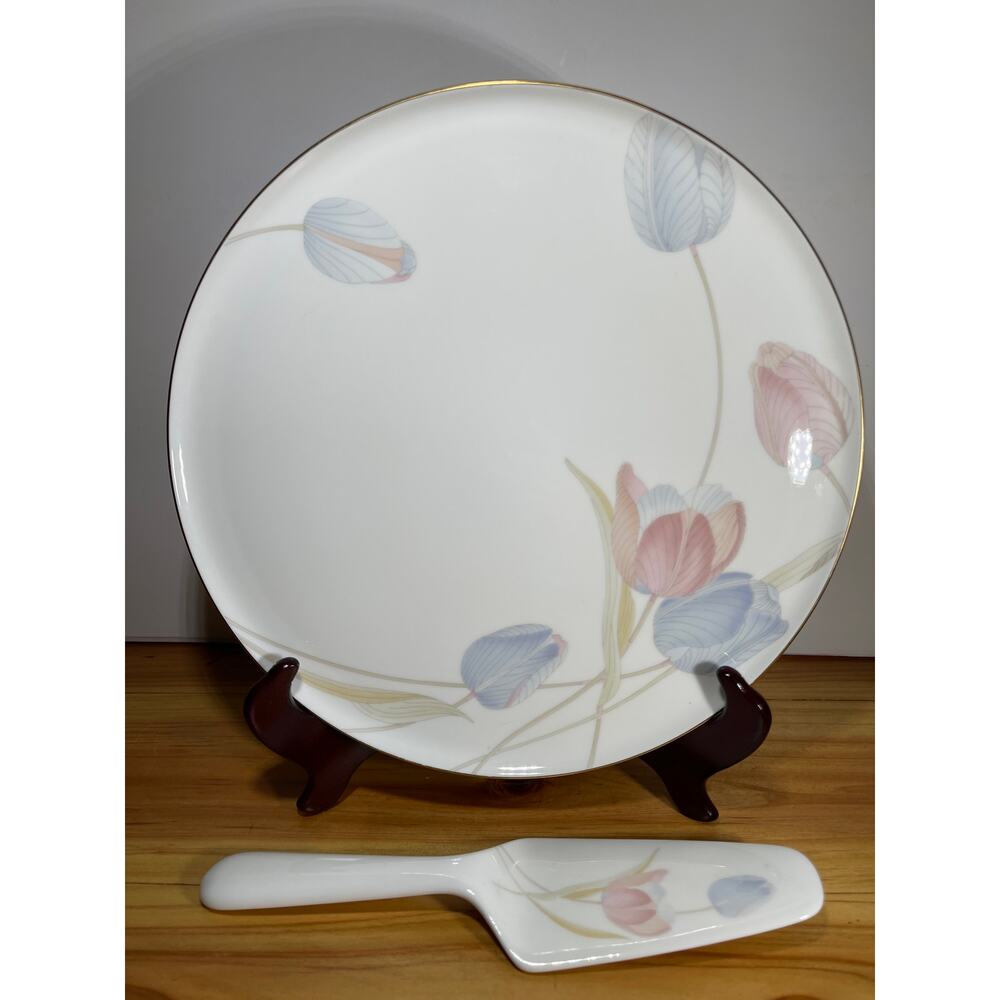 Mikasa Bone China Swiss Garden Japan Tulip Cake Pie Plate Platter & Server FX009